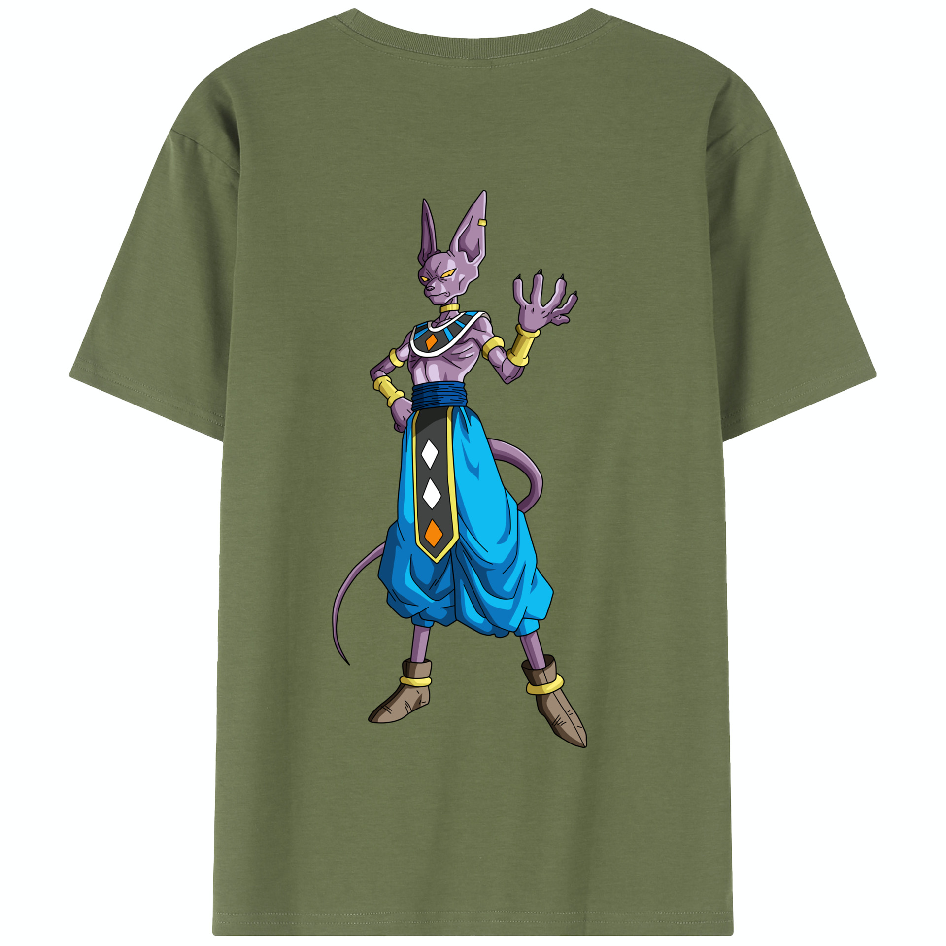 （画像用） ドラゴンボール ビルス 破壊神ビルス DRAGON BALL Beerus Birusu 綿100％半袖Tシャツ（背面プリント）